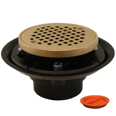 Jones Stephens 2inX3in ABS Shower Drain, 2in Metal Spud, 4in Round Polished Brass Cast Strainer, Grout Ring D50333TP